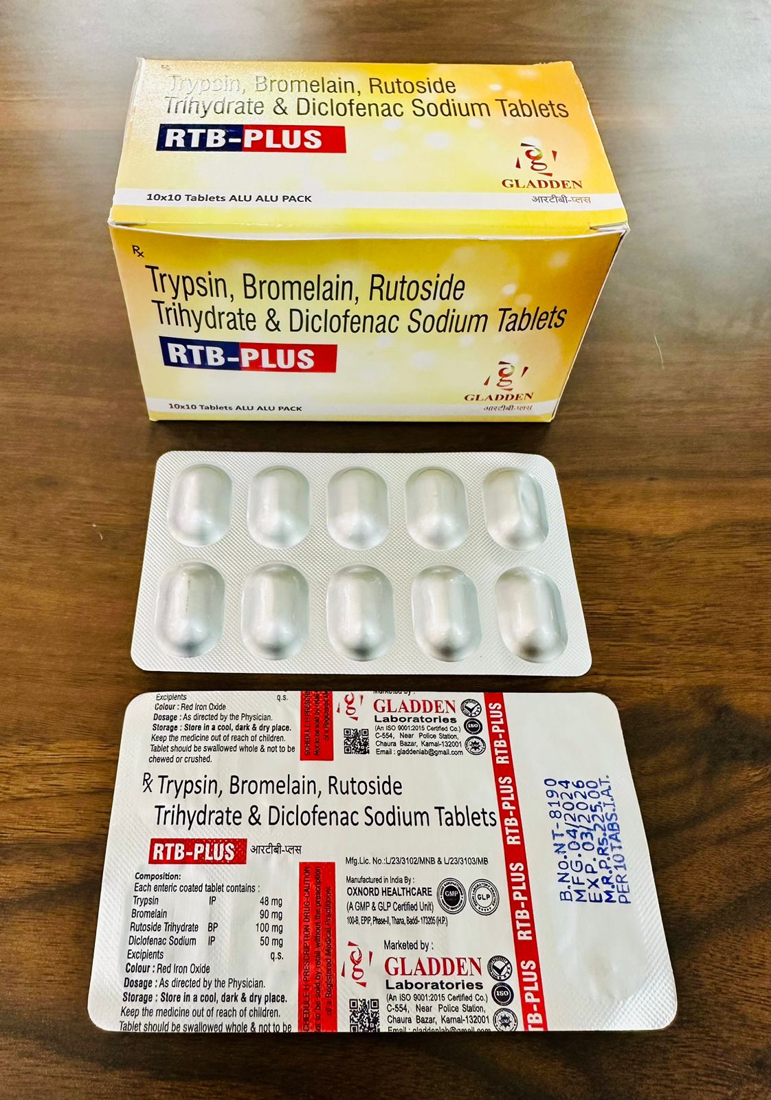 TRYPSIN 48MG BROMELAIN 90MG RUTOSIDE TRIHYDRATE 100MG DICLOFENAC 50MG